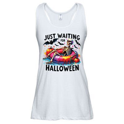 Funny Just Waiting For Halloween Skeleton Spooky Vibe Summer Ladies Essential Flowy Tank