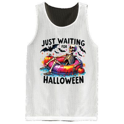Funny Just Waiting For Halloween Skeleton Spooky Vibe Summer Mesh Reversible Basketball Jersey Tank