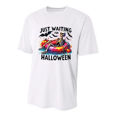 Funny Just Waiting For Halloween Skeleton Spooky Vibe Summer Youth Performance Sprint T-Shirt