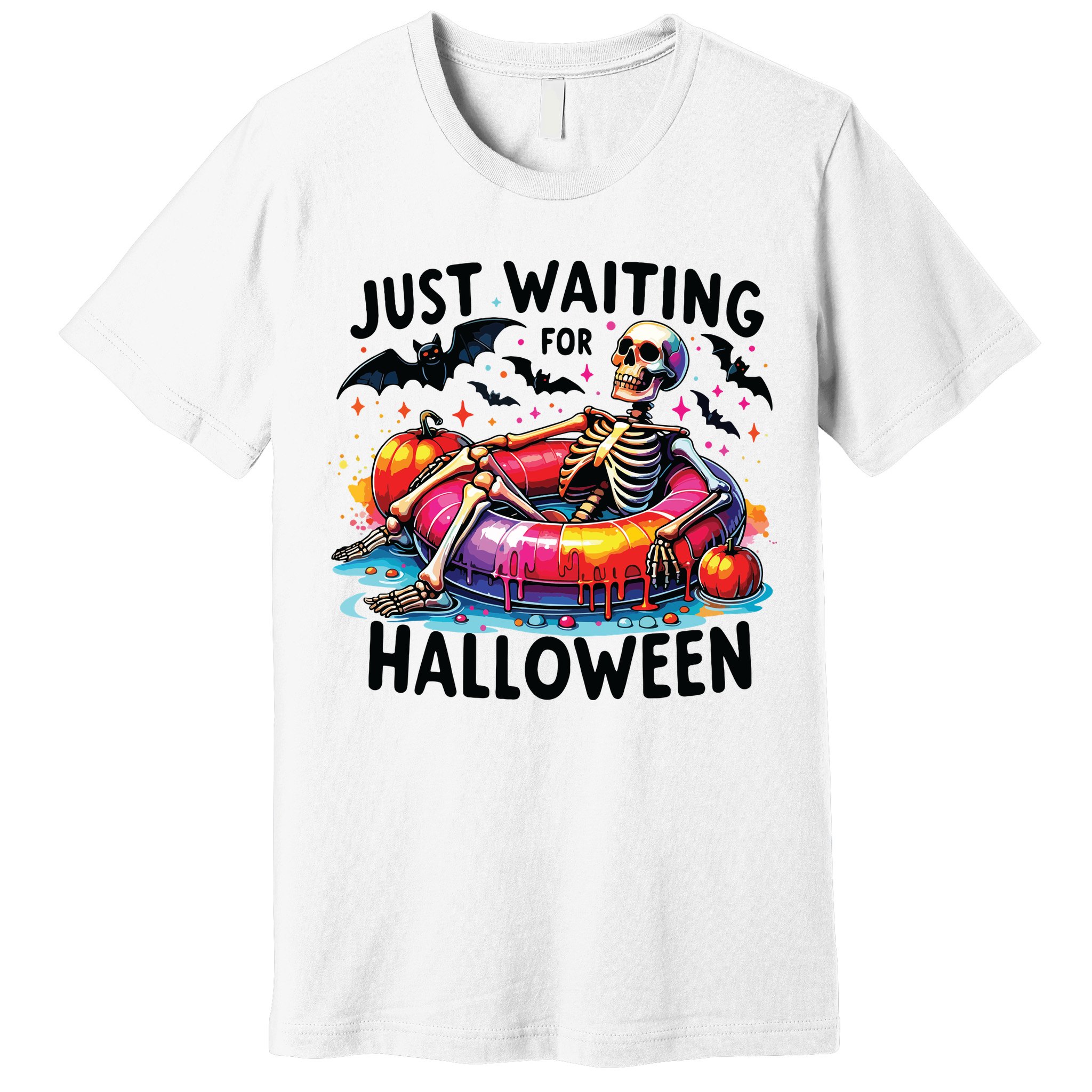 Funny Just Waiting For Halloween Skeleton Spooky Vibe Summer Premium T-Shirt