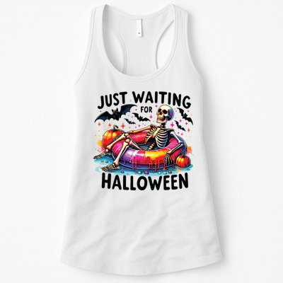 Funny Just Waiting For Halloween Skeleton Spooky Vibe Summer Womens Tank Top