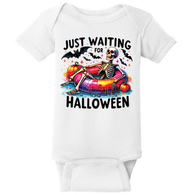 Funny Just Waiting For Halloween Skeleton Spooky Vibe Summer Baby Bodysuit