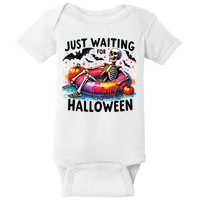 Funny Just Waiting For Halloween Skeleton Spooky Vibe Summer Baby Bodysuit