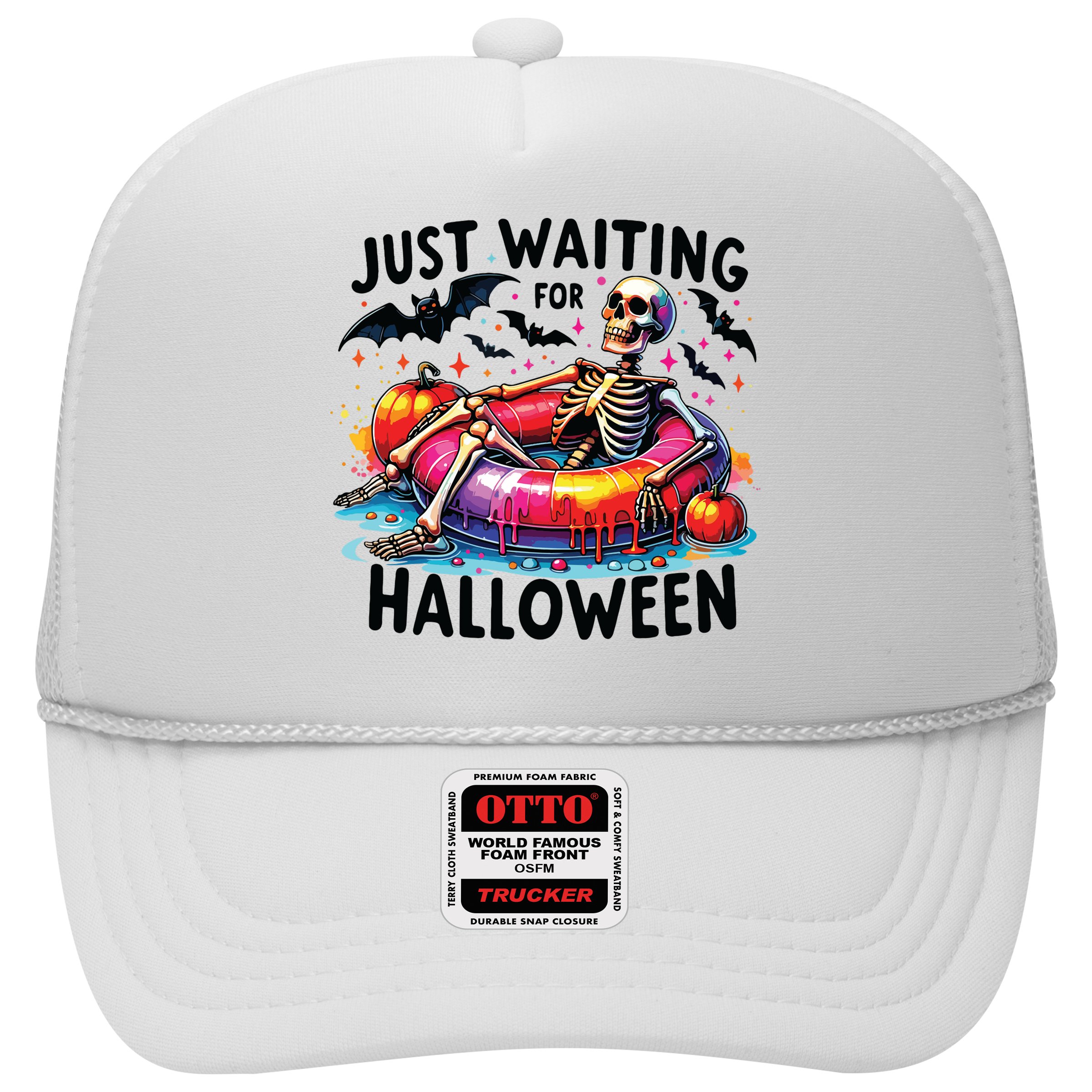 Funny Just Waiting For Halloween Skeleton Spooky Vibe Summer Hat