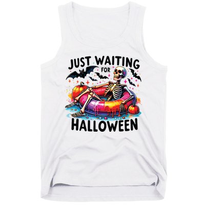 Funny Just Waiting For Halloween Skeleton Spooky Vibe Summer Tank Top