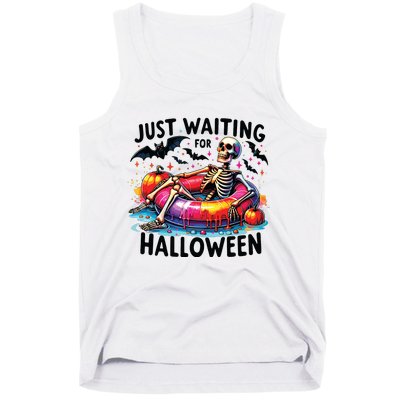 Funny Just Waiting For Halloween Skeleton Spooky Vibe Summer Tank Top