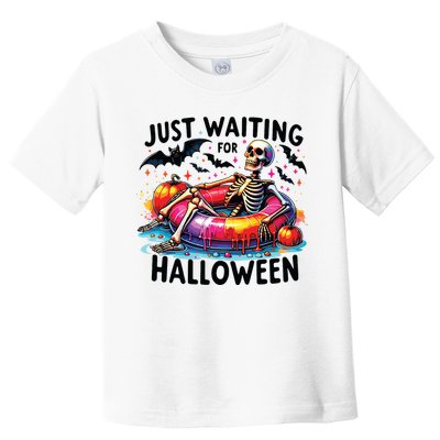 Funny Just Waiting For Halloween Skeleton Spooky Vibe Summer Toddler T-Shirt