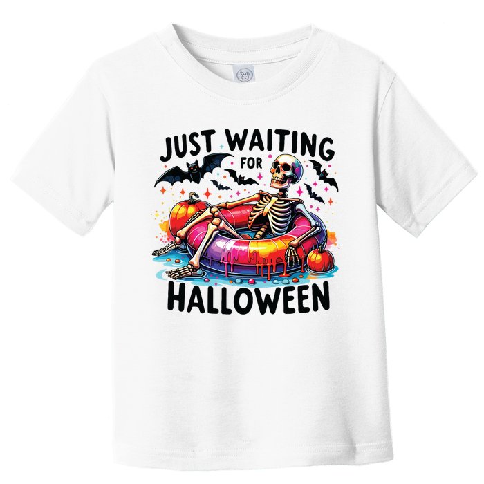 Funny Just Waiting For Halloween Skeleton Spooky Vibe Summer Toddler T-Shirt