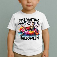 Funny Just Waiting For Halloween Skeleton Spooky Vibe Summer Toddler T-Shirt