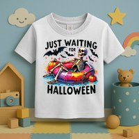 Funny Just Waiting For Halloween Skeleton Spooky Vibe Summer Toddler T-Shirt