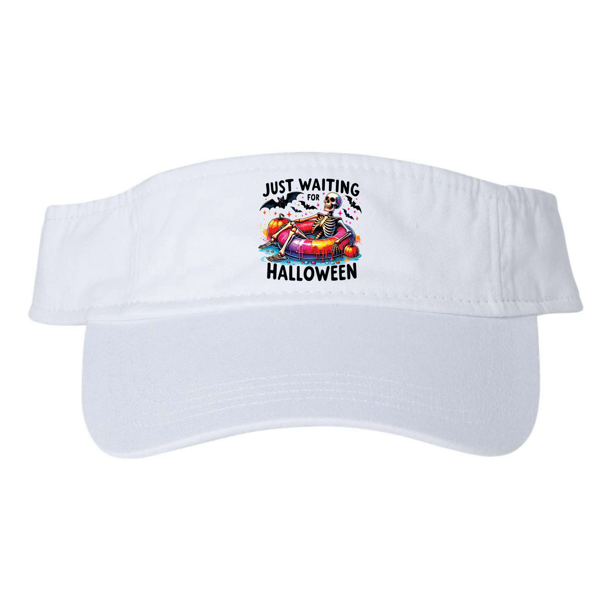 Funny Just Waiting For Halloween Skeleton Spooky Vibe Summer Visor