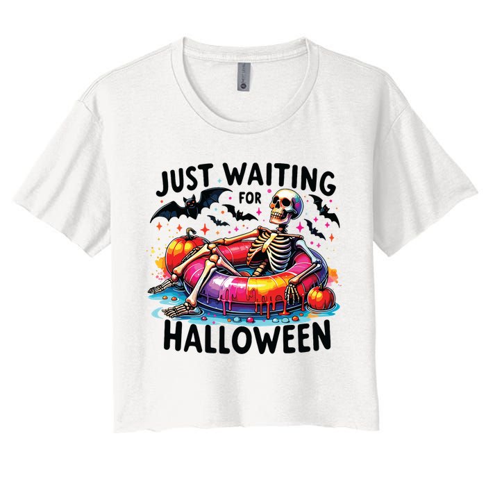 Funny Just Waiting For Halloween Skeleton Spooky Vibe Summer Women's Crop Top Tee