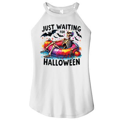 Funny Just Waiting For Halloween Skeleton Spooky Vibe Summer Women's Perfect Tri Rocker Tank
