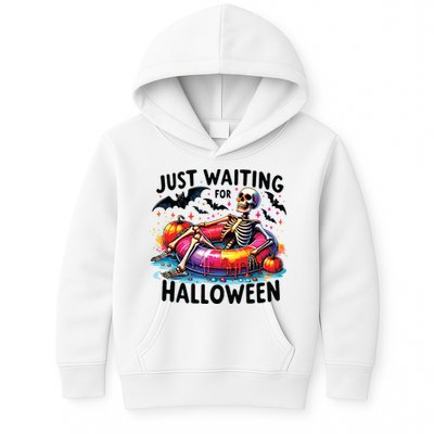 Funny Just Waiting For Halloween Skeleton Spooky Vibe Summer Kids Hoodie