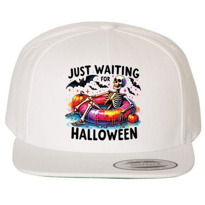 Funny Just Waiting For Halloween Skeleton Spooky Vibe Summer Wool Snapback Cap