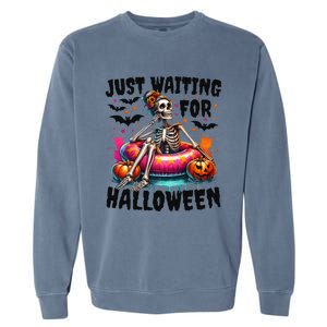 Funny Just Waiting For Halloween Skeleton Spooky Vibe Summer Gift Garment-Dyed Sweatshirt