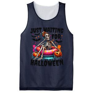 Funny Just Waiting For Halloween Skeleton Spooky Vibe Summer Gift Mesh Reversible Basketball Jersey Tank