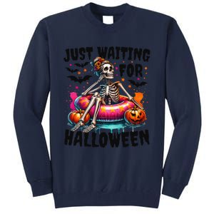 Funny Just Waiting For Halloween Skeleton Spooky Vibe Summer Gift Tall Sweatshirt