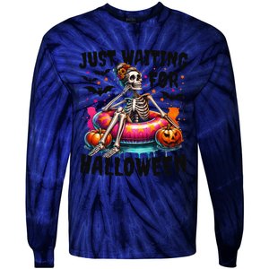 Funny Just Waiting For Halloween Skeleton Spooky Vibe Summer Gift Tie-Dye Long Sleeve Shirt