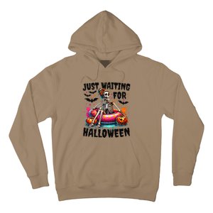 Funny Just Waiting For Halloween Skeleton Spooky Vibe Summer Gift Hoodie