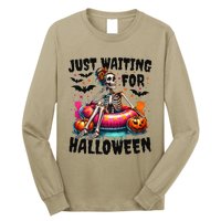 Funny Just Waiting For Halloween Skeleton Spooky Vibe Summer Gift Long Sleeve Shirt