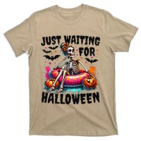 Funny Just Waiting For Halloween Skeleton Spooky Vibe Summer Gift T-Shirt