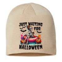 Funny Just Waiting For Halloween Skeleton Spooky Vibe Summer Gift Sustainable Beanie