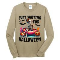 Funny Just Waiting For Halloween Skeleton Spooky Vibe Summer Gift Tall Long Sleeve T-Shirt