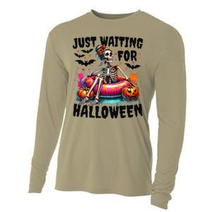 Funny Just Waiting For Halloween Skeleton Spooky Vibe Summer Gift Cooling Performance Long Sleeve Crew