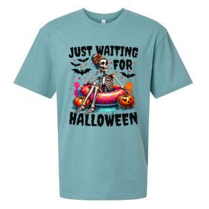 Funny Just Waiting For Halloween Skeleton Spooky Vibe Summer Gift Sueded Cloud Jersey T-Shirt