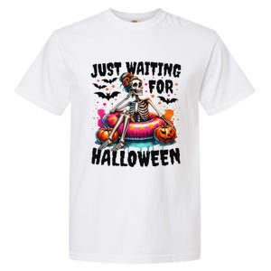 Funny Just Waiting For Halloween Skeleton Spooky Vibe Summer Gift Garment-Dyed Heavyweight T-Shirt