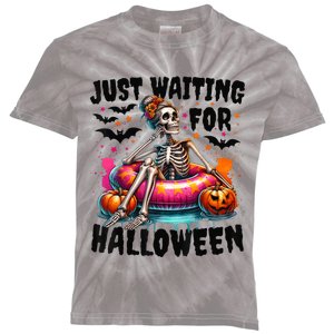 Funny Just Waiting For Halloween Skeleton Spooky Vibe Summer Kids Tie-Dye T-Shirt