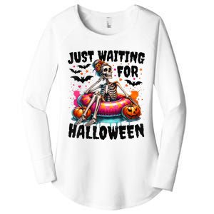 Funny Just Waiting For Halloween Skeleton Spooky Vibe Summer Women's Perfect Tri Tunic Long Sleeve Shirt