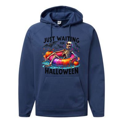 Funny Just Waiting For Halloween Skeleton Spooky Vibe Summer Performance Fleece Hoodie