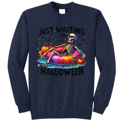 Funny Just Waiting For Halloween Skeleton Spooky Vibe Summer Tall Sweatshirt