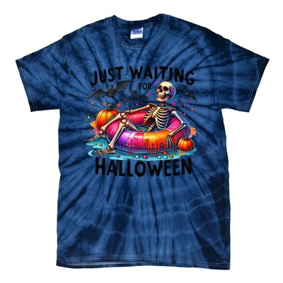 Funny Just Waiting For Halloween Skeleton Spooky Vibe Summer Tie-Dye T-Shirt