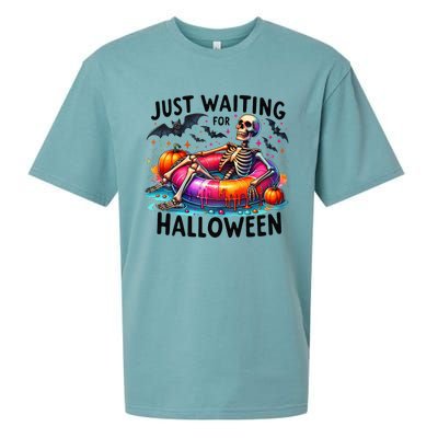 Funny Just Waiting For Halloween Skeleton Spooky Vibe Summer Sueded Cloud Jersey T-Shirt