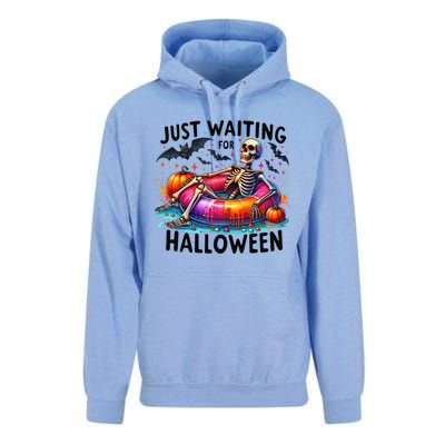 Funny Just Waiting For Halloween Skeleton Spooky Vibe Summer Unisex Surf Hoodie