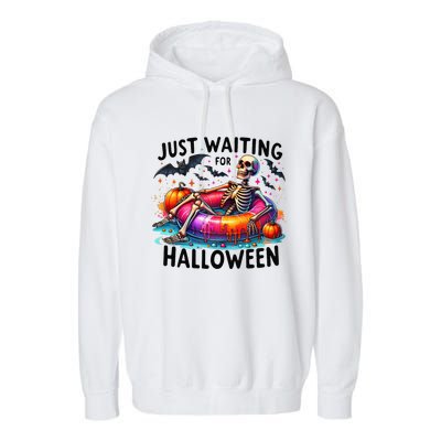 Funny Just Waiting For Halloween Skeleton Spooky Vibe Summer Garment-Dyed Fleece Hoodie