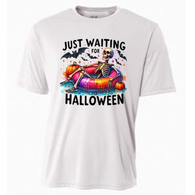 Funny Just Waiting For Halloween Skeleton Spooky Vibe Summer Cooling Performance Crew T-Shirt