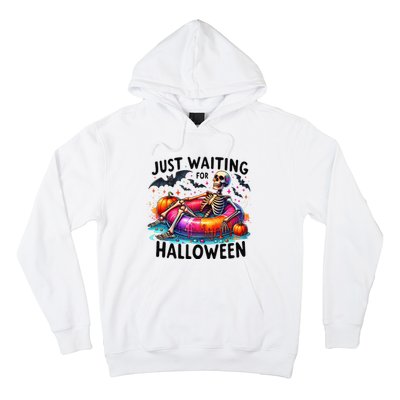 Funny Just Waiting For Halloween Skeleton Spooky Vibe Summer Hoodie