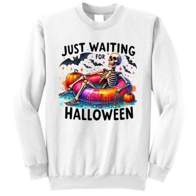 Funny Just Waiting For Halloween Skeleton Spooky Vibe Summer Sweatshirt