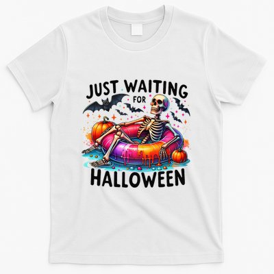 Funny Just Waiting For Halloween Skeleton Spooky Vibe Summer T-Shirt