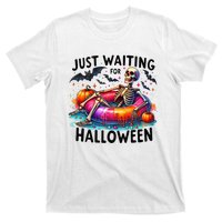 Funny Just Waiting For Halloween Skeleton Spooky Vibe Summer T-Shirt