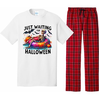 Funny Just Waiting For Halloween Skeleton Spooky Vibe Summer Pajama Set