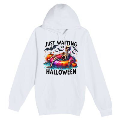 Funny Just Waiting For Halloween Skeleton Spooky Vibe Summer Premium Pullover Hoodie