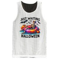 Funny Just Waiting For Halloween Skeleton Spooky Vibe Summer Mesh Reversible Basketball Jersey Tank