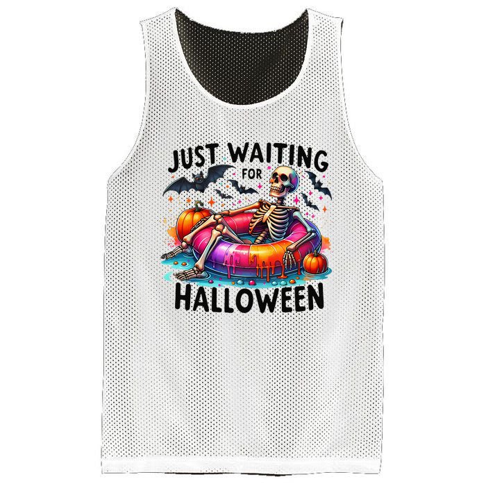 Funny Just Waiting For Halloween Skeleton Spooky Vibe Summer Mesh Reversible Basketball Jersey Tank