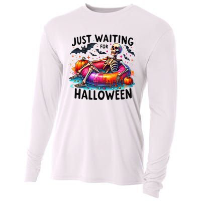 Funny Just Waiting For Halloween Skeleton Spooky Vibe Summer Cooling Performance Long Sleeve Crew