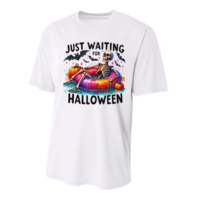 Funny Just Waiting For Halloween Skeleton Spooky Vibe Summer Performance Sprint T-Shirt